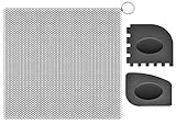 SUBEKYU Anti-Scratch Cast Iron Scrubber with Pan and Grill Scrapers, 316 Stainless Steel Chain Mail Scrubber Cast Iron Cleaner, Metal Cleaning Kit Tools Include Chainmail Scrubber, 6"x6"