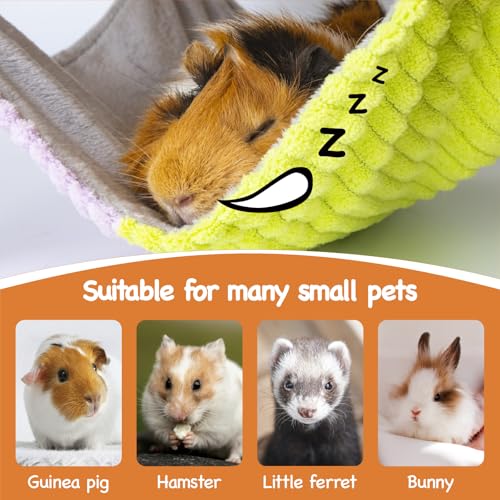 BESNEW 3 in 1 Enlarged Guinea Pig Hammock with House & Platform,Wooden Guinea Pig Hideout with Hammock & Stairs Small Animal Toys for Hiding Sleeping Activities — view 6
