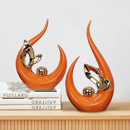 Estatuas Decorativas de Cerámica Naranja Juego 2 Pzas miniatura 3