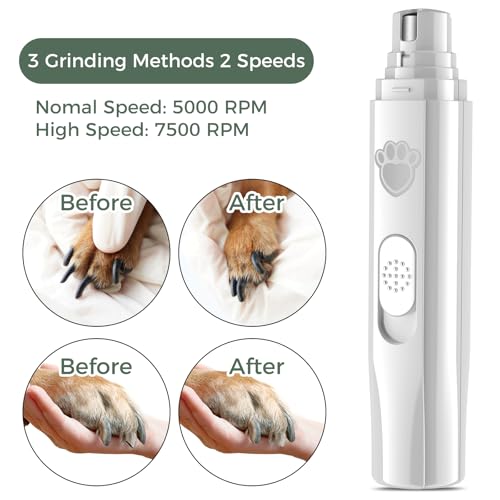 Image of VIWIK Dog Nail Grinder, 2-Speed Rechargeable Dog Nail Trimmers for Large Medium & Small Dogs, Upgrade Professional Electric Pet Paws Nail Grinder, Quiet Puppy Grooming Tool Cat Dog Nail Dremel White