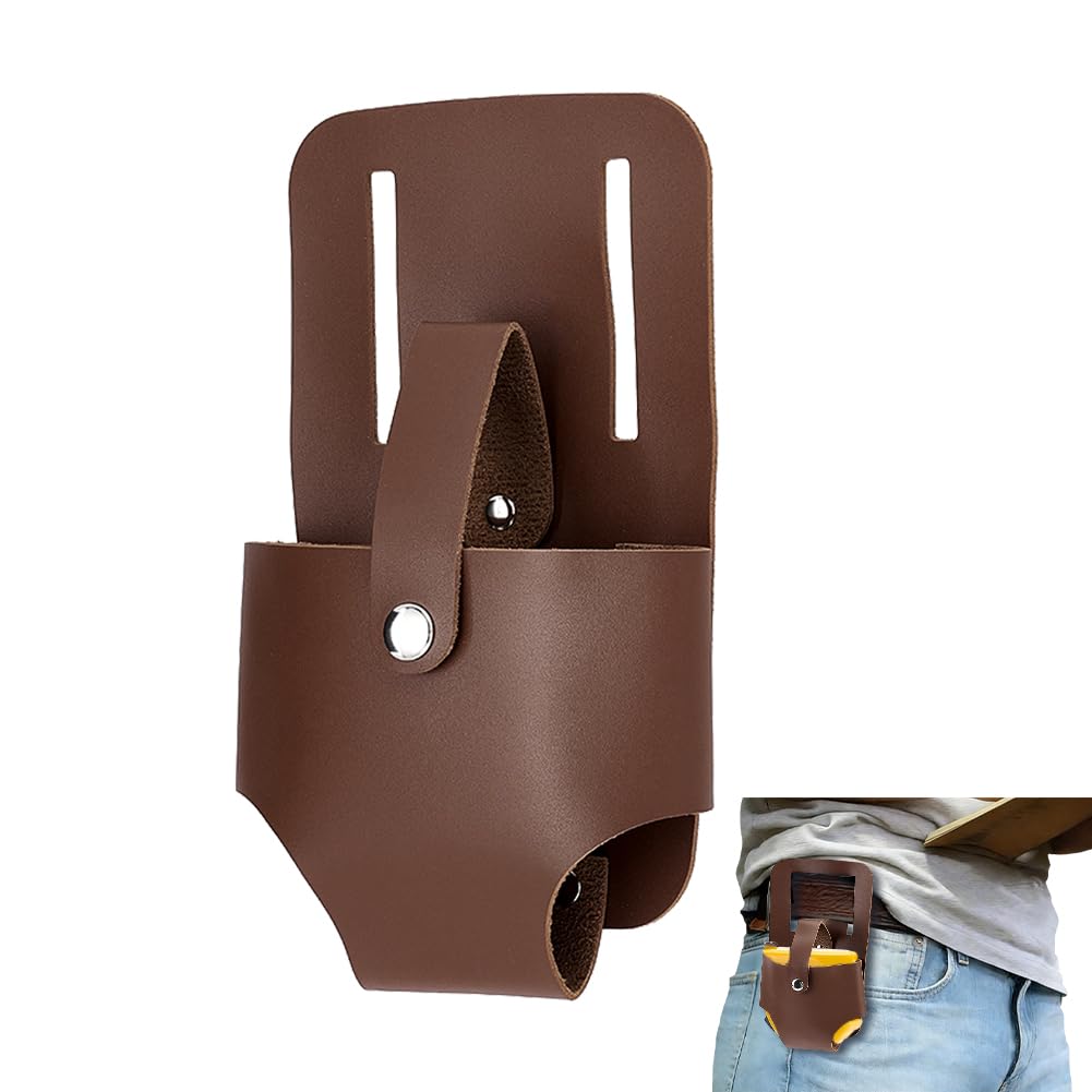 NBEADS 1 Pc Tape Measure Holder, PU Leather Belt Clip Holder 19.8x12.8cm Compact Size Tool Belt Pouch for Handymen, Construction, Electricians, Carpenter DIY Outdoor Work and Home Repair, Camel