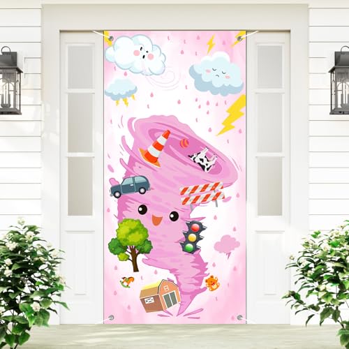 Bannière de porte tempête rose idéale pour habiller votre entrée de fête