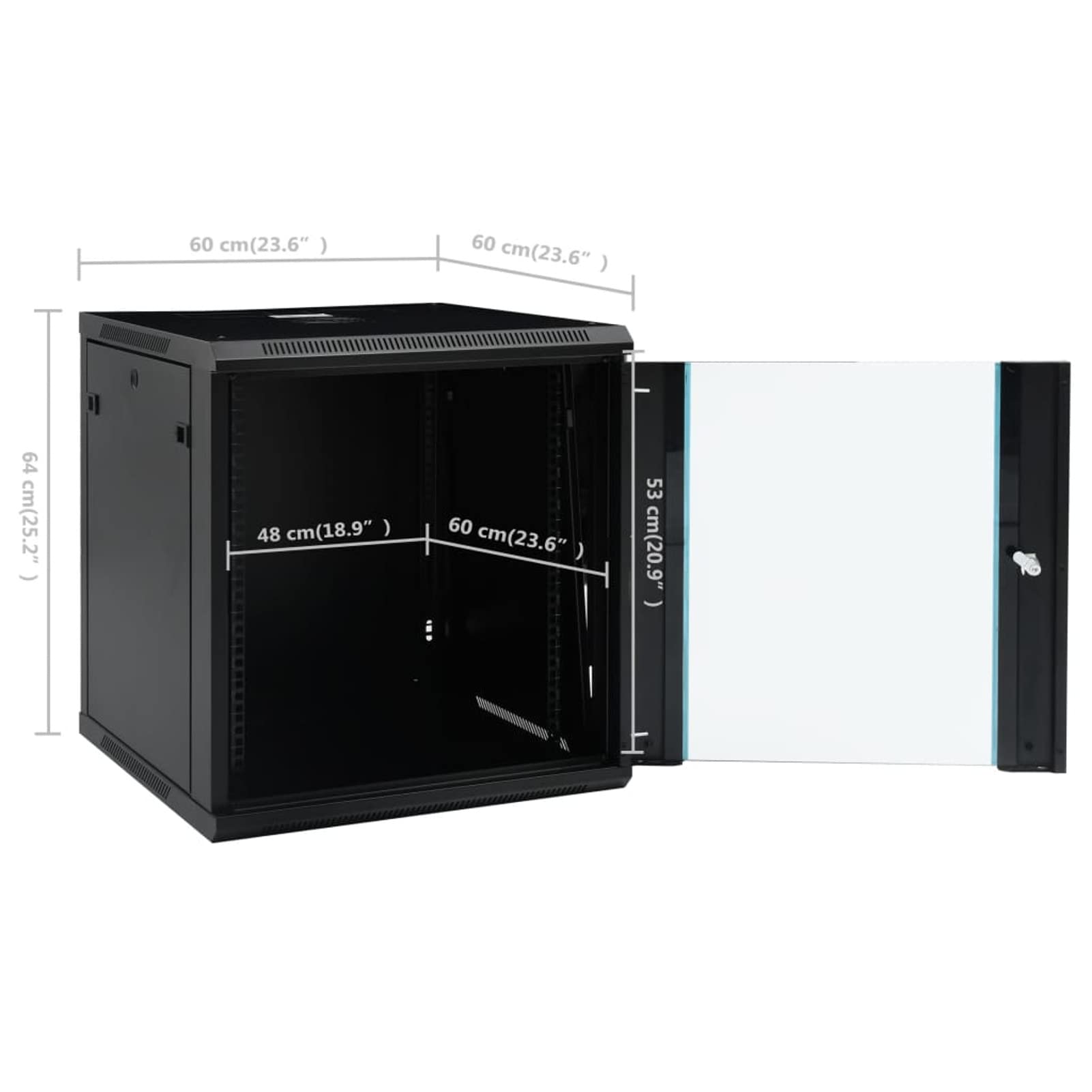 ZEYUAN 12U Netzwerkschrank Wandmontage 19" IP20, Serverschrank, Patchpanel, Router Kasten, Netzwerk Schrank, Datenschrank, Schaltschrank, 600x600x640 mm
