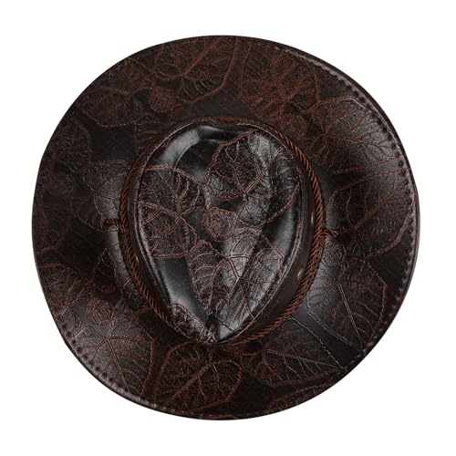 Chapeau de voyage unisexe cuir marron à large visière protection UV pour outdoor et camping
