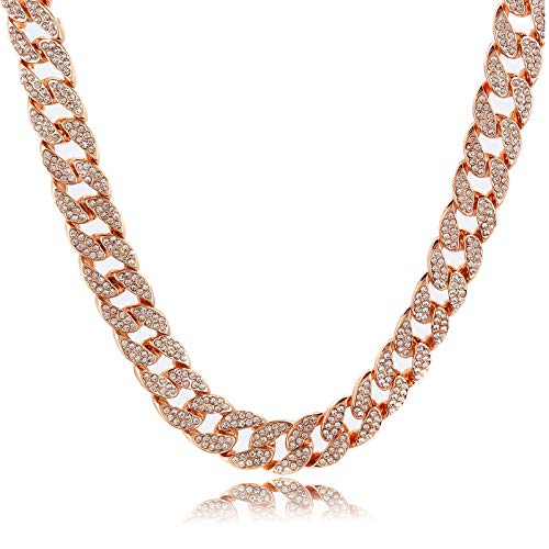Shiny Jewelers USA Mens Iced Out Hip Hop Rose Gold CZ Miami Cuban Link Chain Choker Necklace (20 )