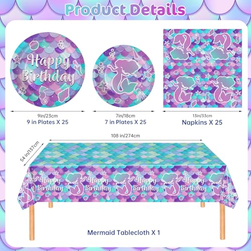 Padelo MERMAID 04 76 Pcs Mermaid Birthday Decorations - Mermaid Party Supplies Set Includes Plates thumb #2