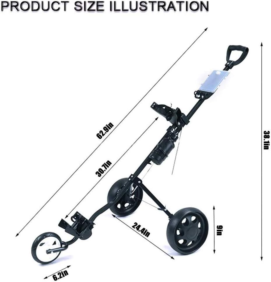 Golf Trolley 3 Wheel Golf Trolley 3 Wheel, Golf Push Cart One Second to Open and Close, Collapsible Golf Caddy, Lightweight Golf Cart with Scorecard Drink Holder