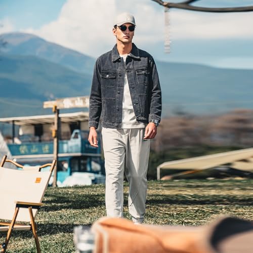 Image of Denim Jacket Men Vintage Autumn and Winter Tops Mens Denim Trucker Jacket