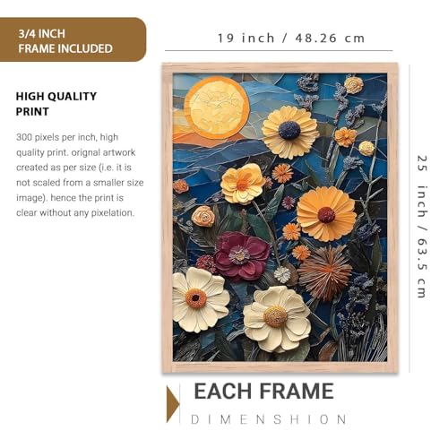 Image of kotart Abstract Floral Art Framed Painting | Big Aesthetic Flowers Vastu Framed Paintings for Living Room Bedroom Wall Decor Set Of 3 (19X25 inch)