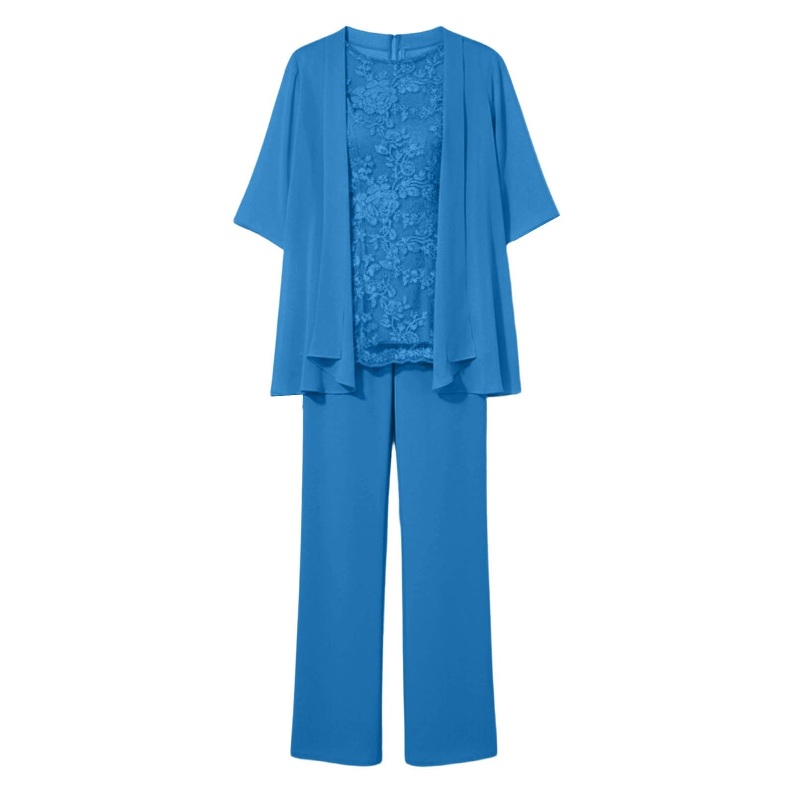 Elegantes Damen-Hosenanzug Set mit Chiffon Langarmbluse Blumenstickerei für Festliche Anlässe