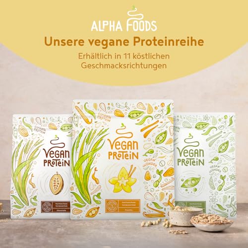Alpha Foods Vegan Protein Pulver, 1200g, 22g Proteingehalt pro Portion, Vanille Geschmack, 40 Shake Portionen, pflanzliches Proteinpulver, optimales Aminosäurenprofil