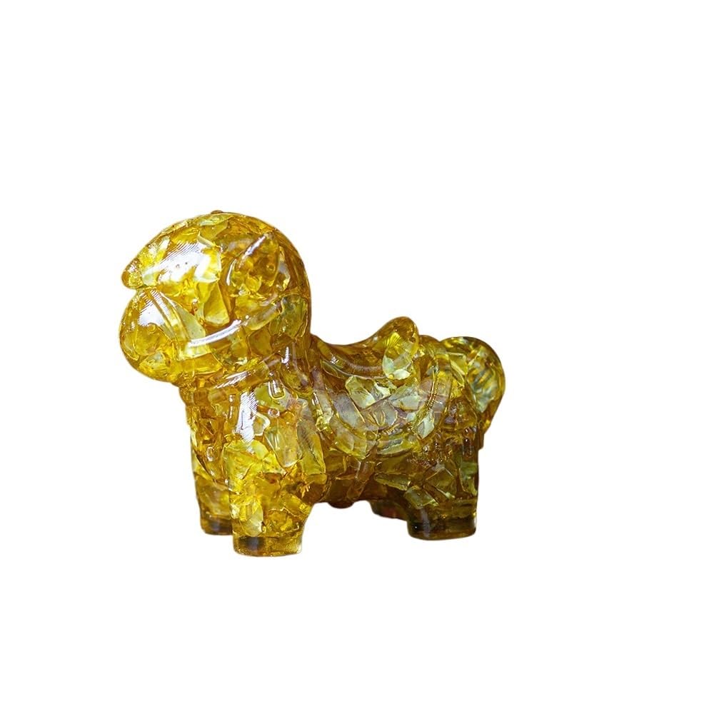 HUFFA Crushed Stone Resin Ornaments - Natural Crystal Pony Figurines for Auspicious Desktop Decor(Citrine)