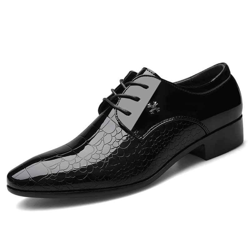 Mens Dress Shoes Cracked Stripe Classic Formal Business Oxford Shoes Casual Leather Lace Up Mens Derbys Shoes