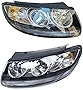 TBVECHI For 2007-2012Hyundai Santa Fe All Models Headlights Headlamps Replacement Pair Set, Projector Halogen Headlight w/ Manual Regulator 6Pin Interface, Black Housing Clear Lens
