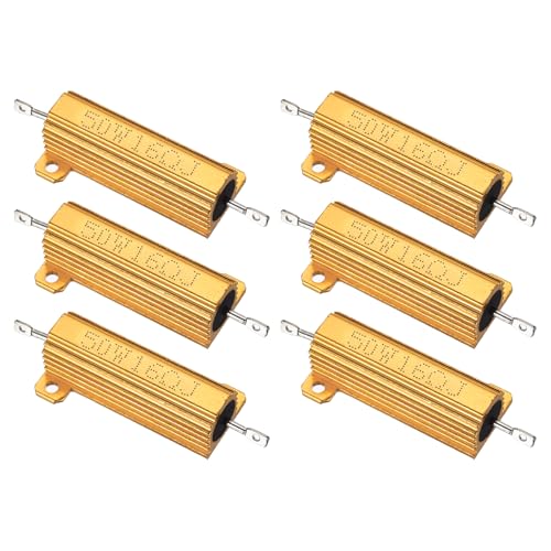 Image of PATIKIL 50W 16 Ohm Aluminum Shell Resistor, 6Pcs Aluminum Housing Resistor, 5% Tolerance Wirewound Resistors Screw Tap Chassis Mounted, Golden