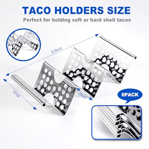 QKENDY Taco Holders Set of 6, Stainless Steel Taco Holder Stand, Stylish Taco Shell Holders, Each Metal Taco Stands for 3 Tacos, Taco Rack Taco Serving Tray Oven, Grill and Dishwasher Safe
