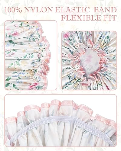Aquior Shower Cap for Women, Reusable Shower Caps Double Layer Waterproof Womens Girls Adult Hair Cap for all Hair Lengths with EVA Lining, Soft Shower Caps for Long Thick Hair