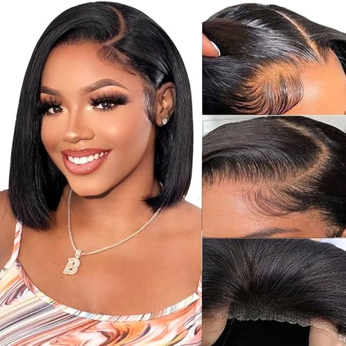 Wear and Go Glueless Bob Wig Human Hair Pre Plucked Pre Cut 4×4 Lace Closure Bob Wigs For Black Women Human Hair Glueless Straight Bob Lace Front Wigs For Beginner Short Wig Human Hair (10 Inch)