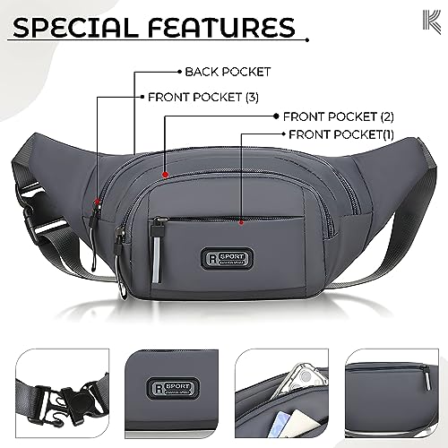 Image of Kraptick Premium Unisex Waist Bag for Men and Women - Stylish Hip Bag, Fanny Pack, Chest Bag (Grey)