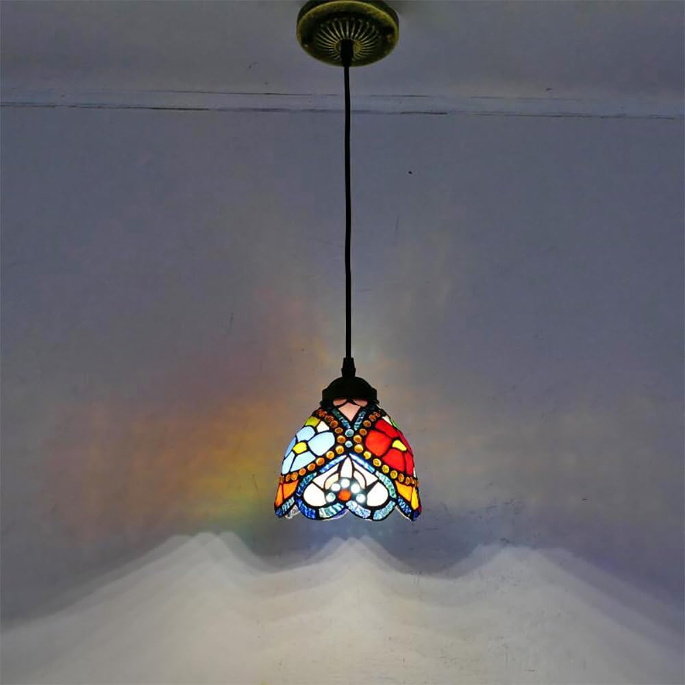 SXWNBIFH European Color Glass Chandelier Vintage Creative Pendant Lamp Home Restaurant Bar Hotel Corridor Bedroom BedHead Pendant Lamp (I D20CM)