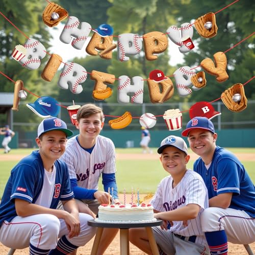 Image of Pre-Strung Baseball Birthday Decorations, Baseball Happy Birthday Banners, Pre-Assembled Sports Banners Decorations