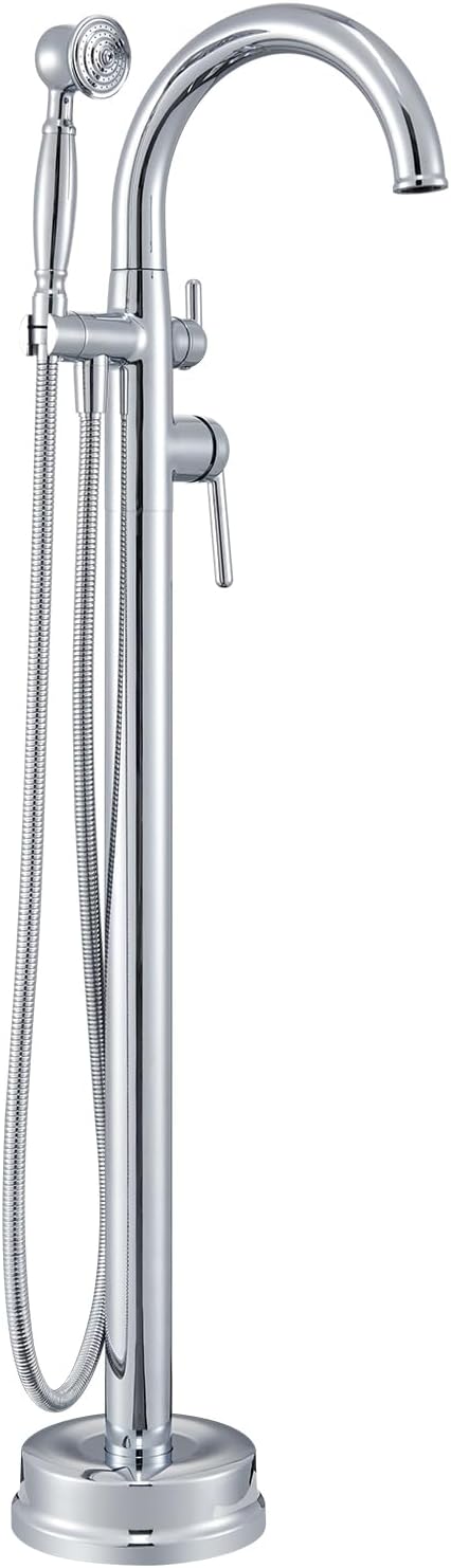 Free Standing Bathtub Faucet Brass Bathtub Faucets High Flow Soaker Tub Faucet with Vintage Handheld Sprayer Polished Chrome