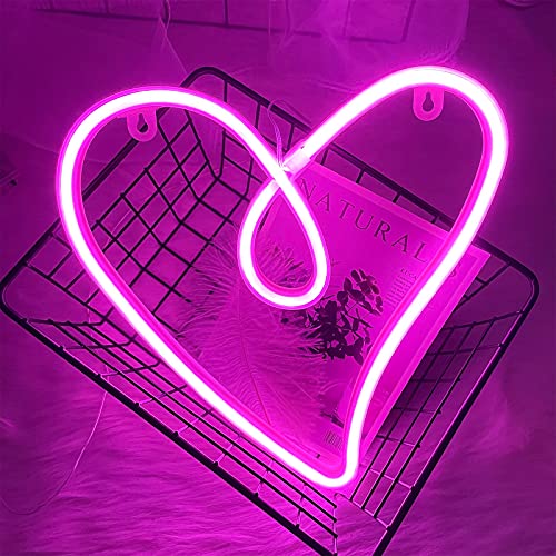 Image of ENUOLI Love Heart Neon Signs Pink Heart LED Night Light for Wall Decor Gift | Battery /USB Operated Love Neon Lights Retro Lamp Heart Night Lights for Valentine,Party,Wedding,Christmas,Bar Art Dorm Decor
