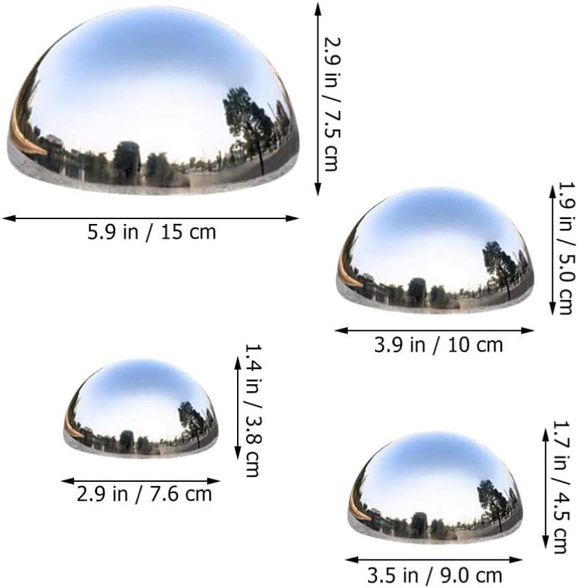 DULAI 4Pcs Disco Ball Rainbow Gazing Globe Hollow Hemisphere Ball Gazing Globe Mirror Ball Mosaic Gazing Ball Polished Garden Sphere Metal Decor Reflective Ball Stainless Steel Spherical, Silver