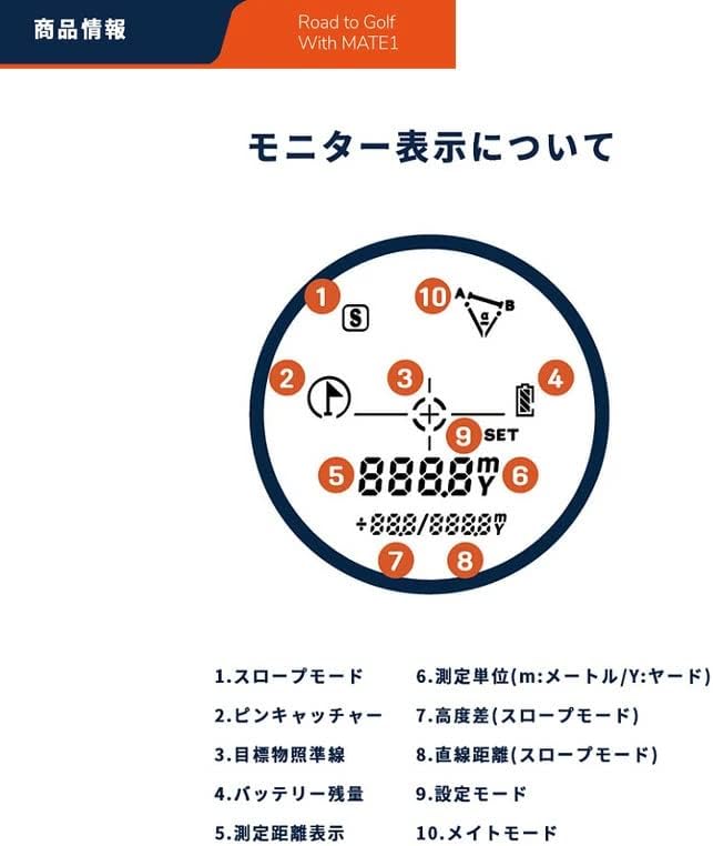 MATE1 ゴルフレーザー距離計 【ワンランク】 0.05秒超高速測定 同伴プレイヤーの距離・隠しホールでの正確な距離測定が可能なメート機能