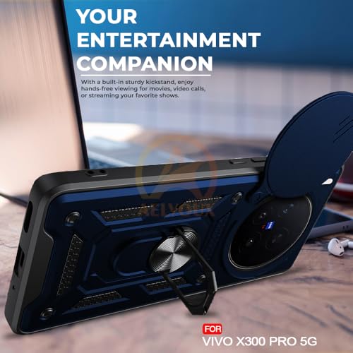 Image of Armor Bumper Back Cover Case for Vivo X300 Pro 5G Rotating Camera Cover, Ring Holder & Kickstand | Heavy Duty & 360 Degree Protection Vivo X300 Pro 5G Back Cover (Blue)