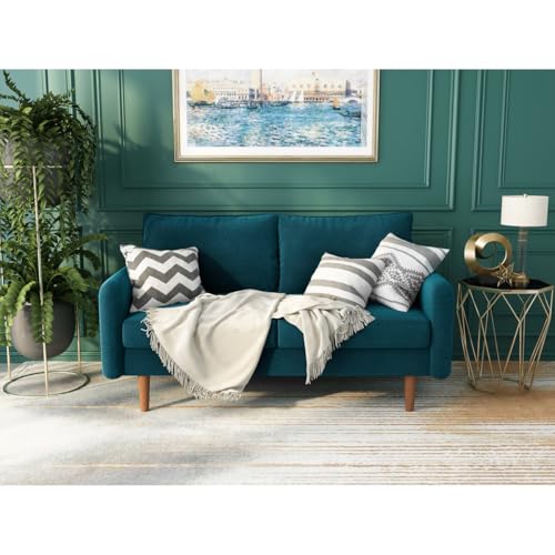 Image of Morrone Velvet Loveseat 2-Seater Sofa, Modern Upholstered Couch for Living Room, Bedroom and Office, Plush Cushion Accent Seating Furniture (Teal, 2 Seater)