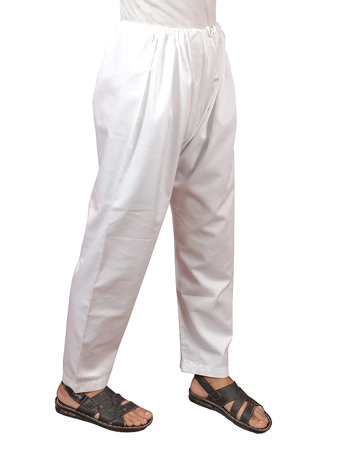 pk mart White Cotton Aligarhi Pyjama Bottom - Men's White Cotton Plain/Saada Pyjama - Loose Fit Home & Casual Wear - Drawstring Pajama-picture-43