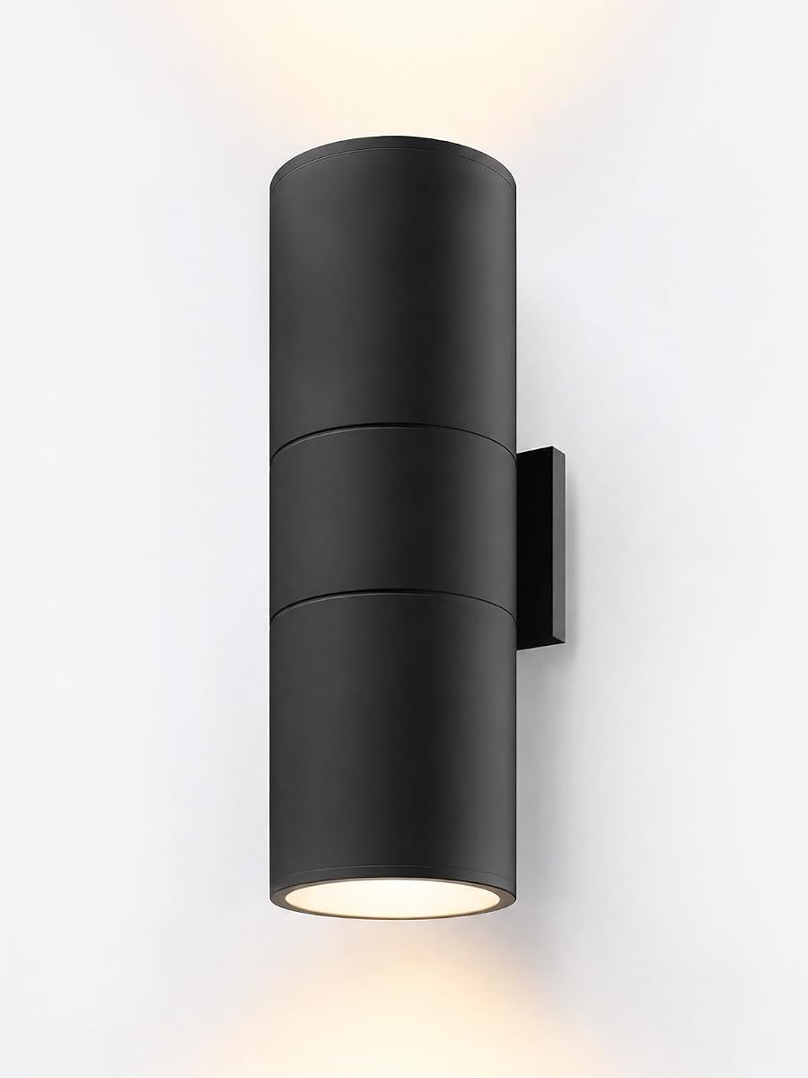 22" Outdoor Cylinder Wall Light, Up and Down, E26 Base | Modern Porch Patio Lights, Waterproof Wall Sconce, Exterior Light Fixture Wall Mount, Aluminum, Matte Black, ETL Listed