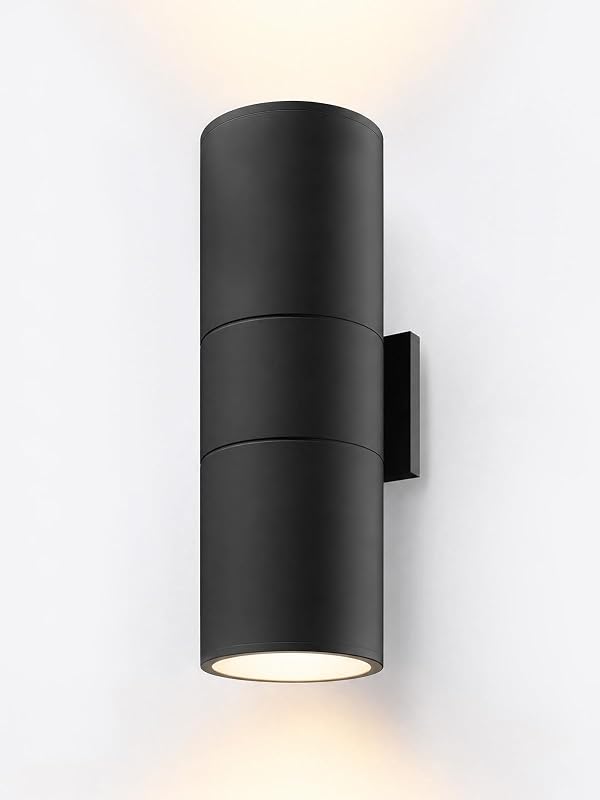 22" Outdoor Cylinder Wall Light, Up and Down, E26 Base | Modern Porch Patio Lights, Waterproof Wall Sconce, Exterior Light Fixture Wall Mount, Aluminum, Matte Black, ETL Listed