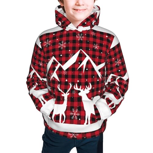 Christmas Buffalo Plaid Kids Pullover Hoodies Boys Sweatshirts Girls Athletic Clothes with Pocket2