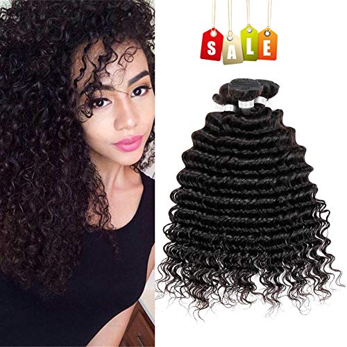 Kaisheng 7A Malaysian Virgin Deep Curly Wave Hair Weave 3 Bundles 100% Unprocessed Remy Human Hair Extensions 95-100g/pc Natural Black Color (18 20 22inch)