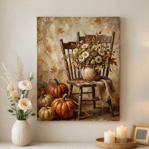 Lienzo decorativo de calabazas con diseño rústico de alta nitidez para salón