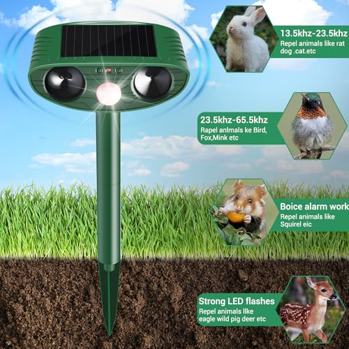 Cat Repellent Outdoor,2 Pack Solar Animal Repeller Ultrasonic Cat Deterrent with PIR Motion Sensor Waterproof Pest Repeller Animal Deterrent for Garden Yard Cats, Dogs,Skunks,Raccoon Birds Squirrels - Image 5