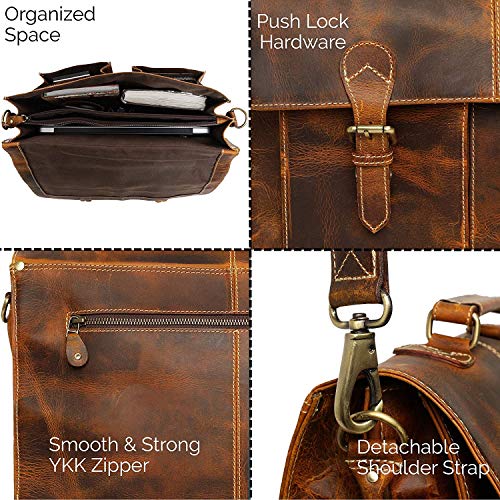 Vintage Handmade Leather Messenger Bag Laptop Briefcase Computer Satchel Bag for Men (18 Inches) - Thumbnail 5