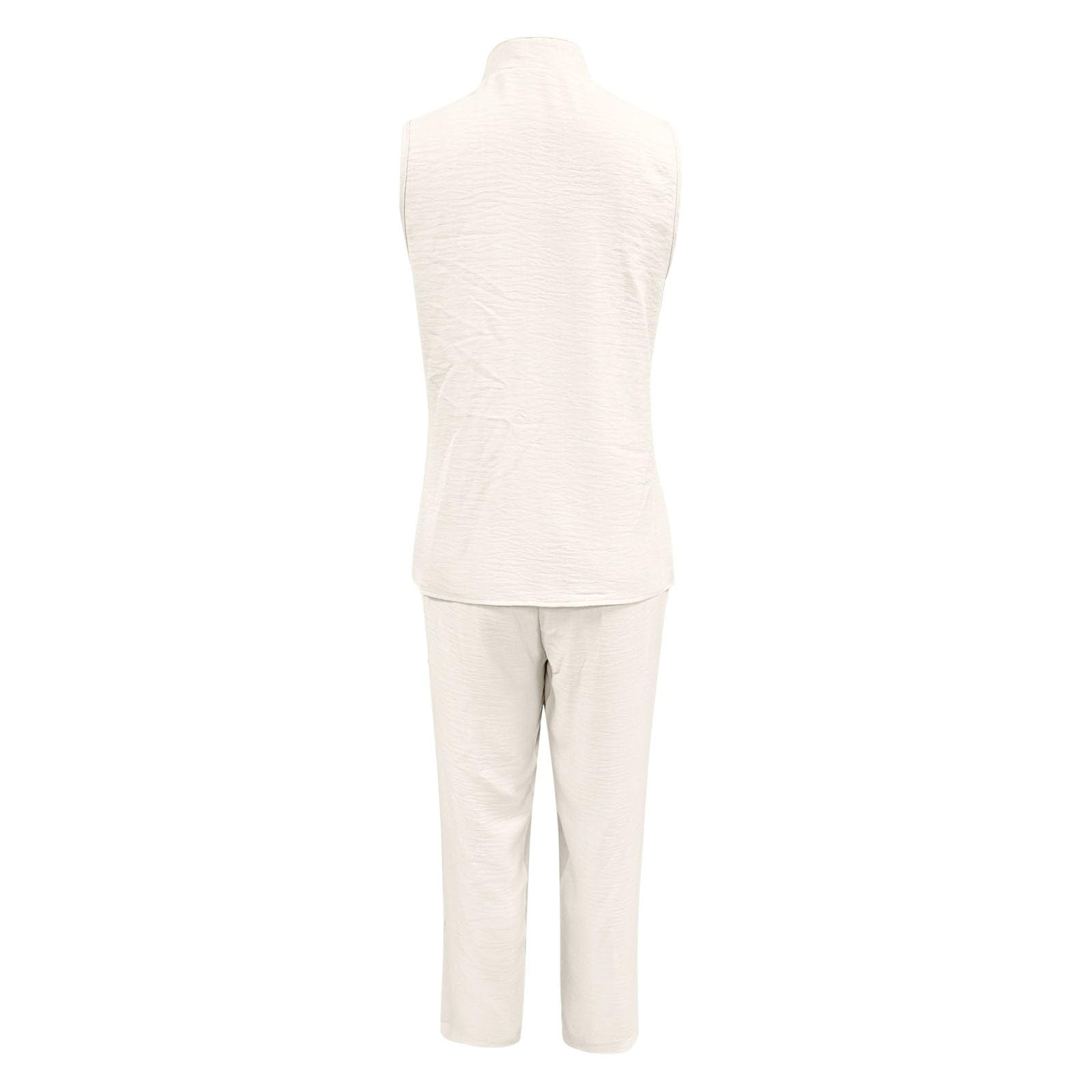 Generisch Ensemble 2 pièces pour femme - Mélange de lin et de coton - Pantalon large - Chemisier sans manches - Tenue décontractée - Tenue d'été - Loungewear - Tenue d'intérieur - Survêtement de