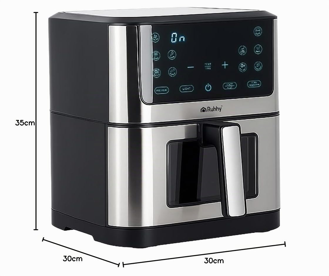 Friggitrice ad aria calda 8L XXL con rivestimento antiaderente – Frittura senza olio – Air Fryer per la famiglia, cucina sana con touchscreen e 10 programmi – RUHHY