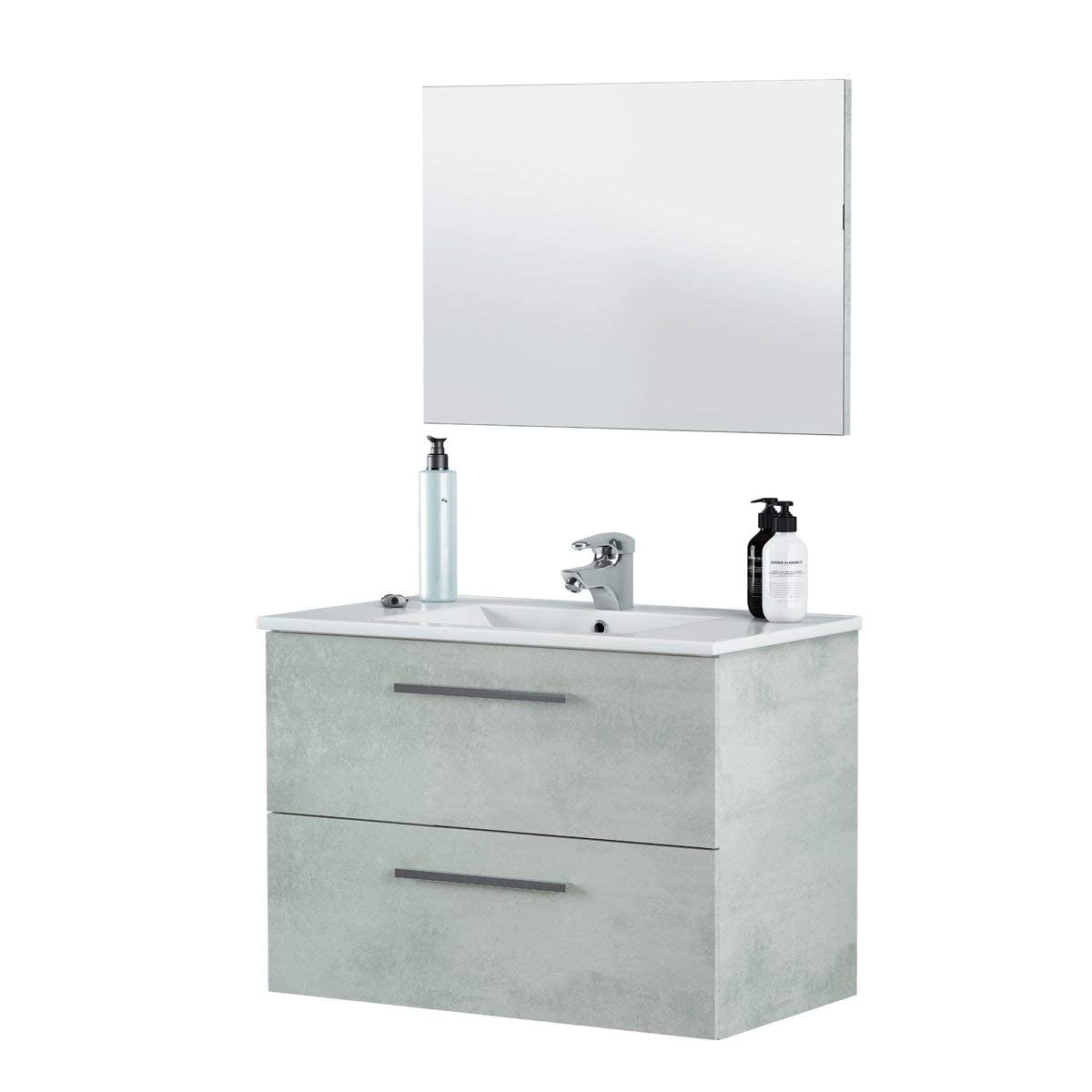 MarinelliGroup Mobile bagno 80 cm sospeso lavabo ceramica specchio 2 cassetti cemento 80 x 45 x 57 cm 305160L