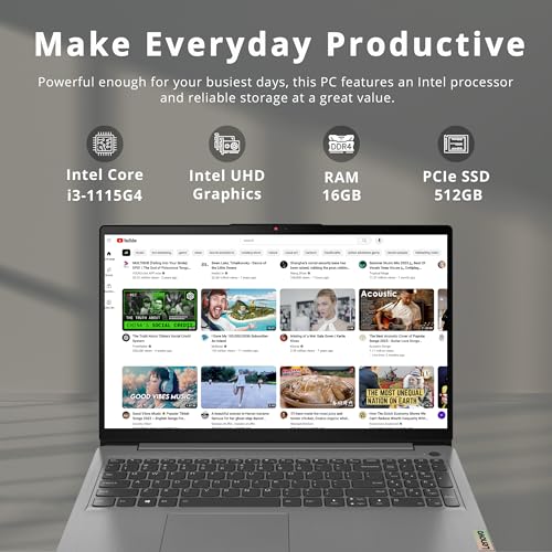 Image of Lenovo Ideapad 3i Business Laptop, 15.6 inch FHD Touch Display, Intel i3-1115G4, 16GB RAM, 512GB PCIe SSD, Intel UHD Graphics, Numeric Keypad, 720P HD Camera, WiFi 6, Windows 11, Grey, 32GB USB Card
