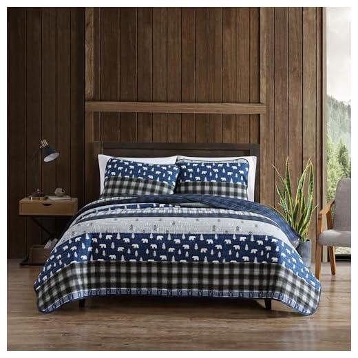Eddie Bauer - Queen Quilt Set, Reversible Cotton Bedding with Matching Shams, Lightweight Home Decor for All Seasons (Blue Creek Navy, Queen)