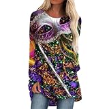 Karneval kostüm Familie Damen-Karnevals-T-Shirt, lockeres Langarm-Rundhals-Top kölsche mädchen rot Weiss Damen köln(Beige,XL)