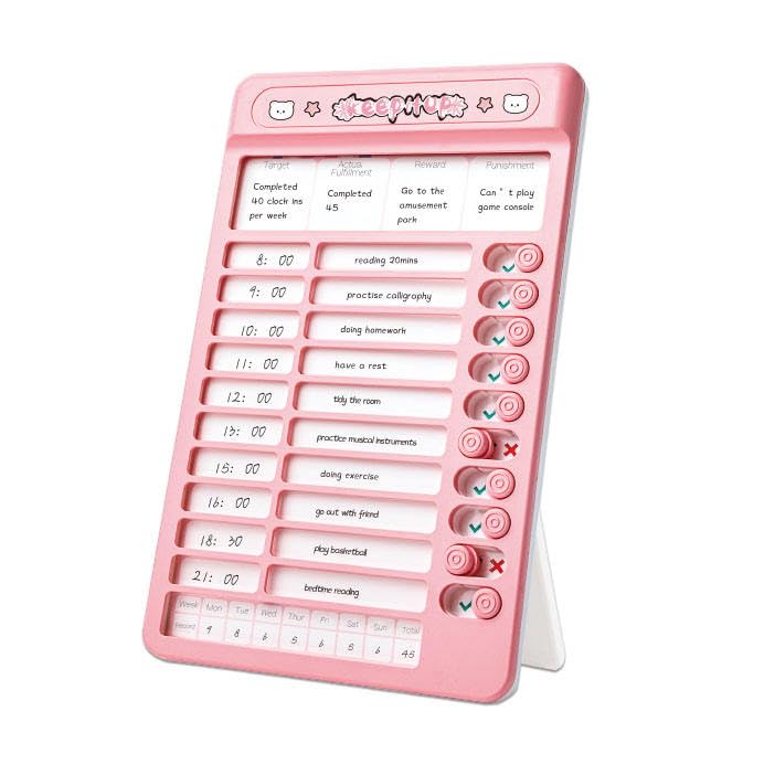 SEMITO Multifunction Daily Schedule Tracker | Reusable Punch Card Planner with Thick Paper | Motivational Habit & Time Management Board for Adults & Students | Stand & Wall-Mount Design (Pink)-image-13