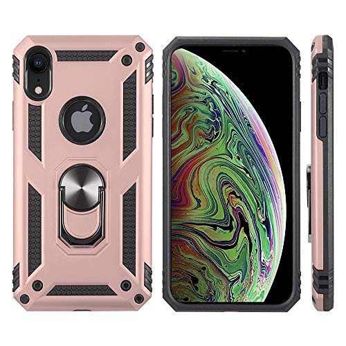 Image of REALCASE iPhone XR Back Cover Case | Heavy Duty Dual Layer Hybrid Shock Proof Armor Defender Ring Case Back Cover for iPhone XR (Gold)