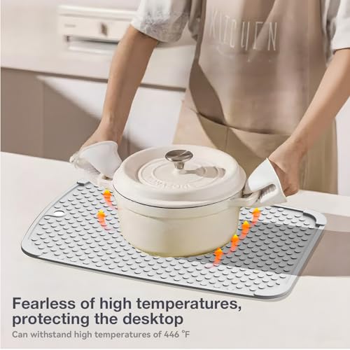 2-Pack Silicone Multi-Use Mats (14" & 12") ¨C All-Purpose Hot Pad, Non-Slip Drying Mat, Counter Protector in Light Gray — view 4