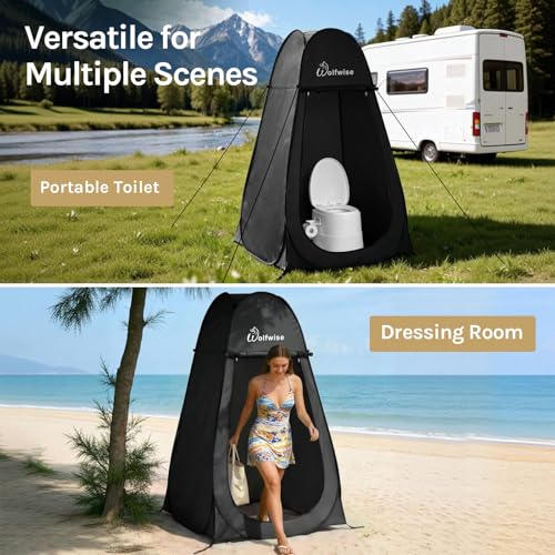 Wolfwise Pop Up Shower Tent, Portable Instant Changing Tent with Ventilation Window & Carry Bag, Privacy Bathroom Toilet for Beach, Camping & Outdoor, Width 40 \", Height 75 \", Black