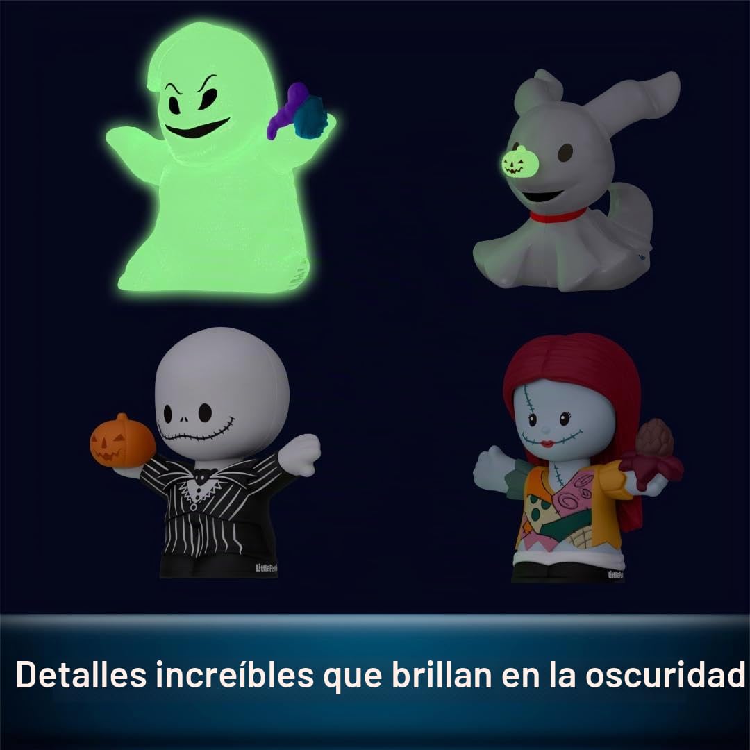 Conjunto de 4 figuras de “Pesadilla antes de Navidad” de Little People Collector, inspirado en la película de Tim Burton de Disney, juguete coleccionable, +8 años (Mattel HNW96)